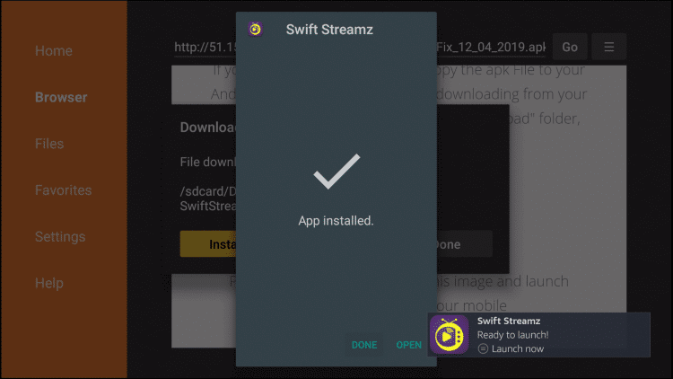 Open Swift Streamz on Firestick