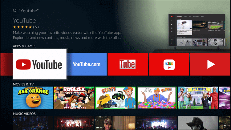 select YouTube on Firestick