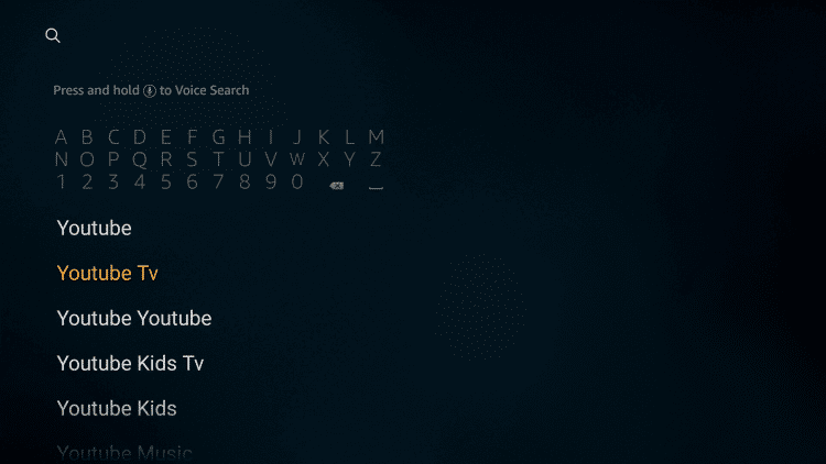 Search for YouTube TV