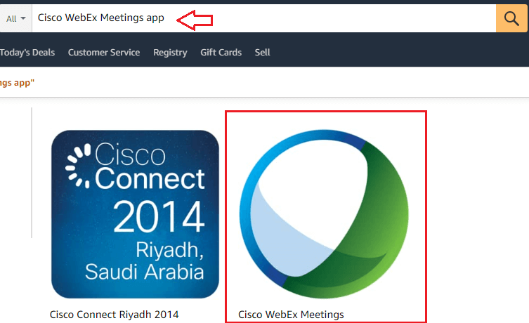 Select for and select Cisco WebEx Meetings app
