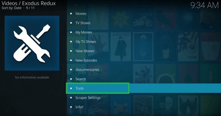 click Tools from the Kodi home