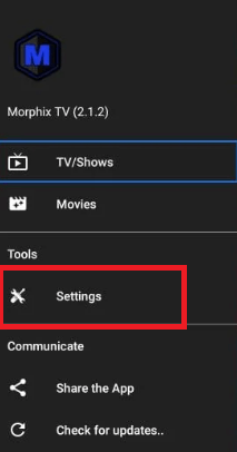 Click Settings from the list