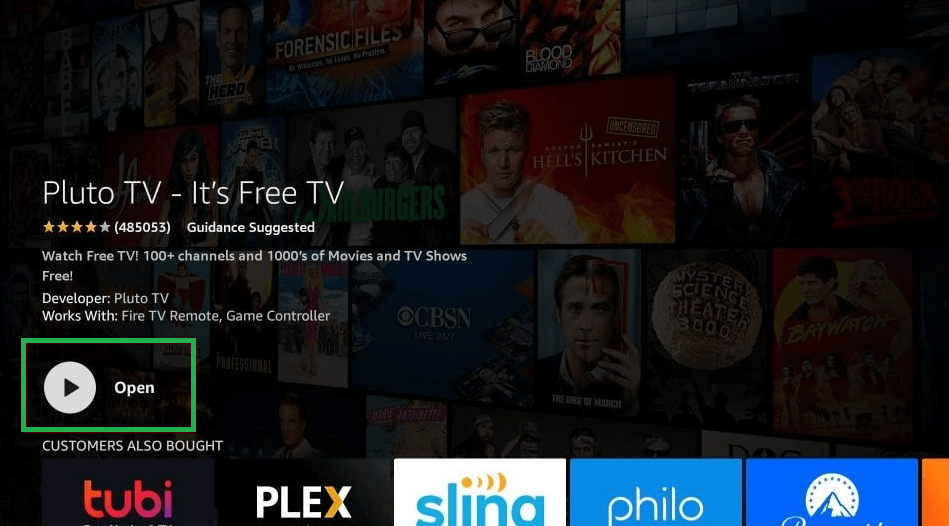 Click Open to launch Pluto TV on Firestick