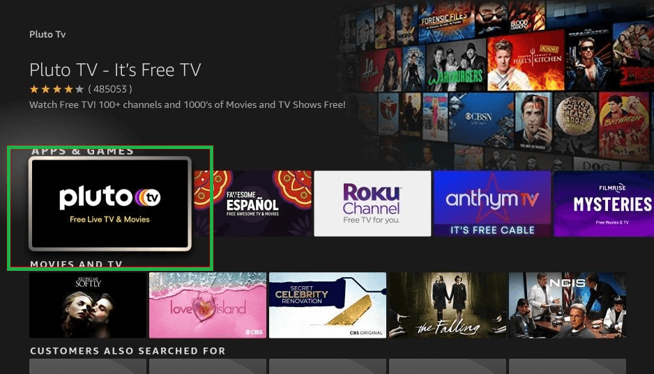 Select Pluto TV on Firestick from the search result