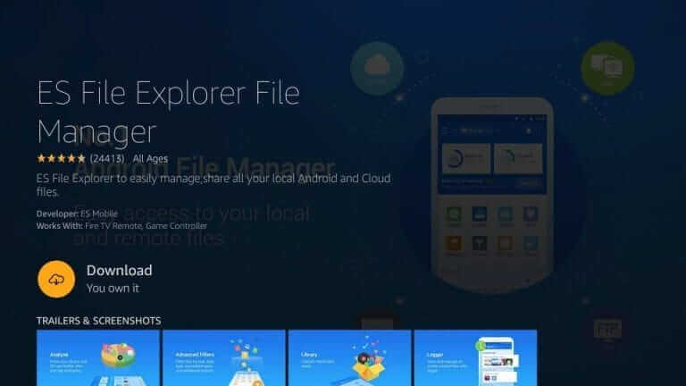 click on download to install ex file explorer on firestick