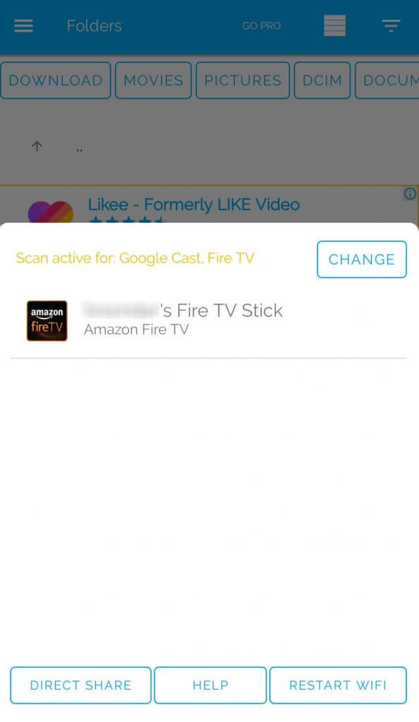 Select your Firestick device to stream contents using LocalCast Firestick