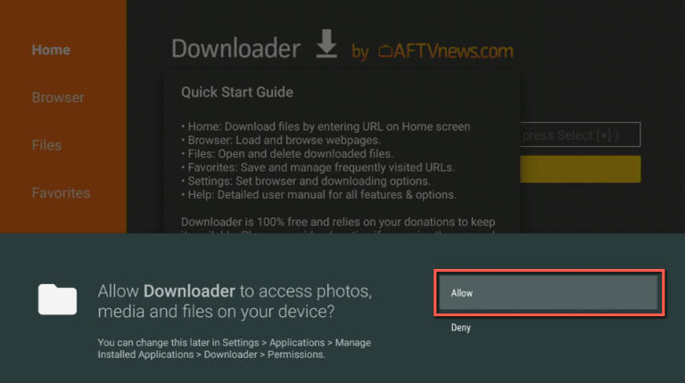 Click on Allow to access the media files