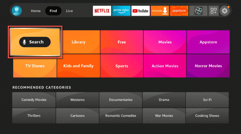 click on search to install Viki on Firestick