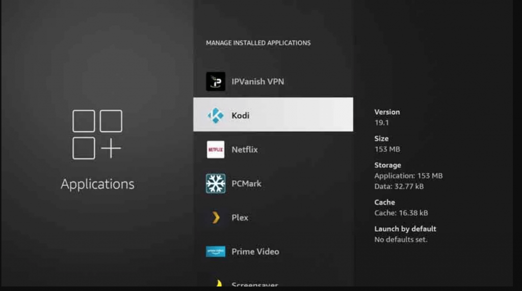 select Kodi from the list of applications