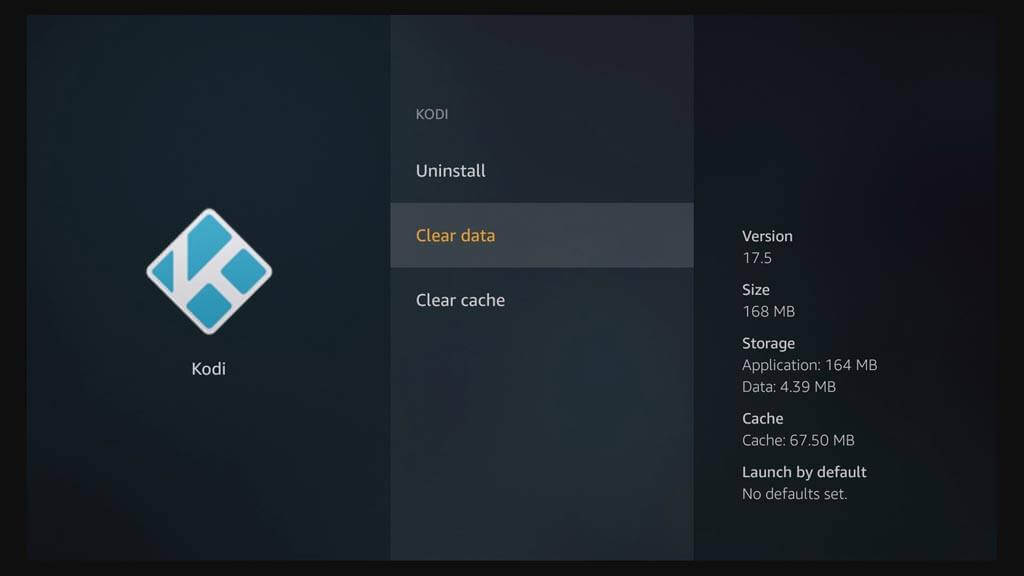 click on clear data to reset kodi