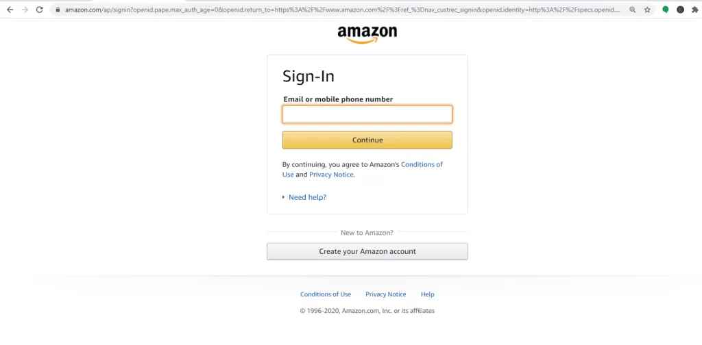 sign in with your amazon account credential