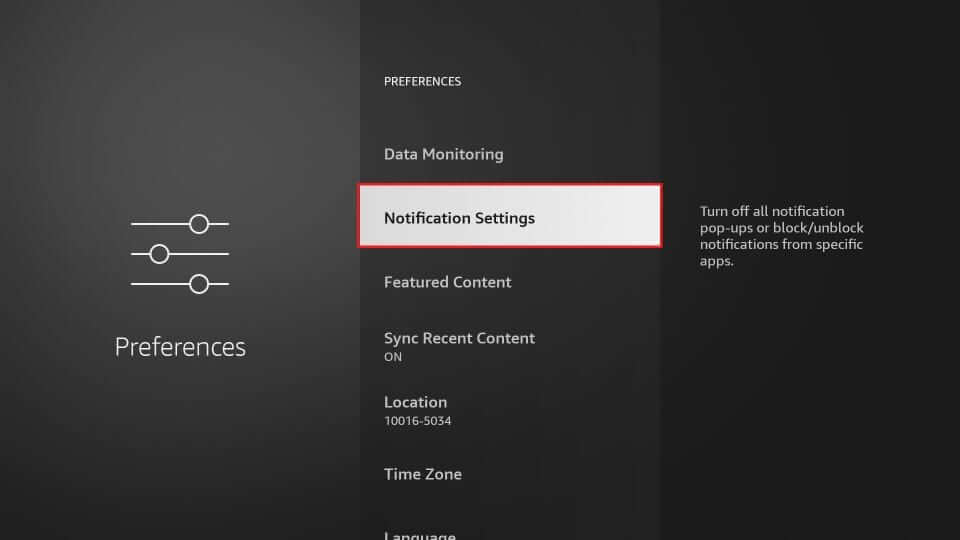 click notification settings on the screen