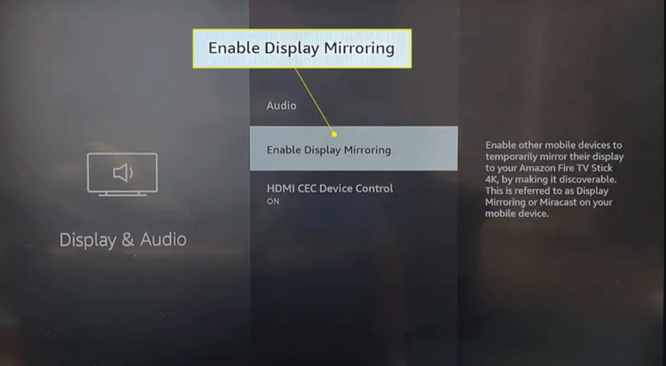 select enable display mirroring to listen YouTube Music on Firestick