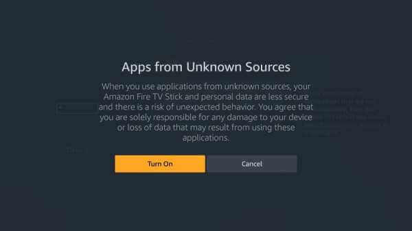 click turn on to enable the unknown sources