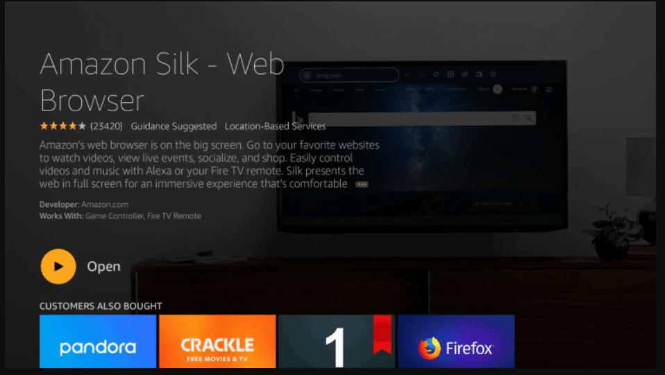 click open to launch silk browser to watch ustvnow on firestick