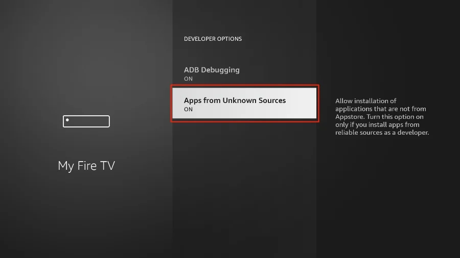 Turn on Apps from Unknown Sources and install Moviebox on Firestick