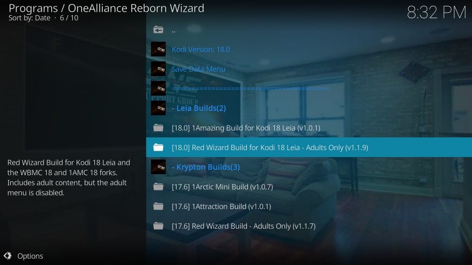 Select Red Wizard build for Kodi