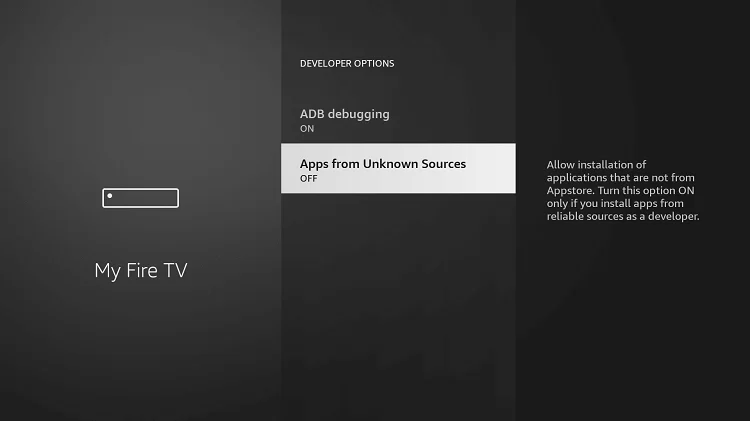 Turn on Apps from Unknown Sources to install jio TV on Firestick