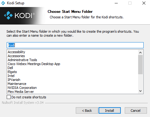 Select Install to get Kodi on Windows
