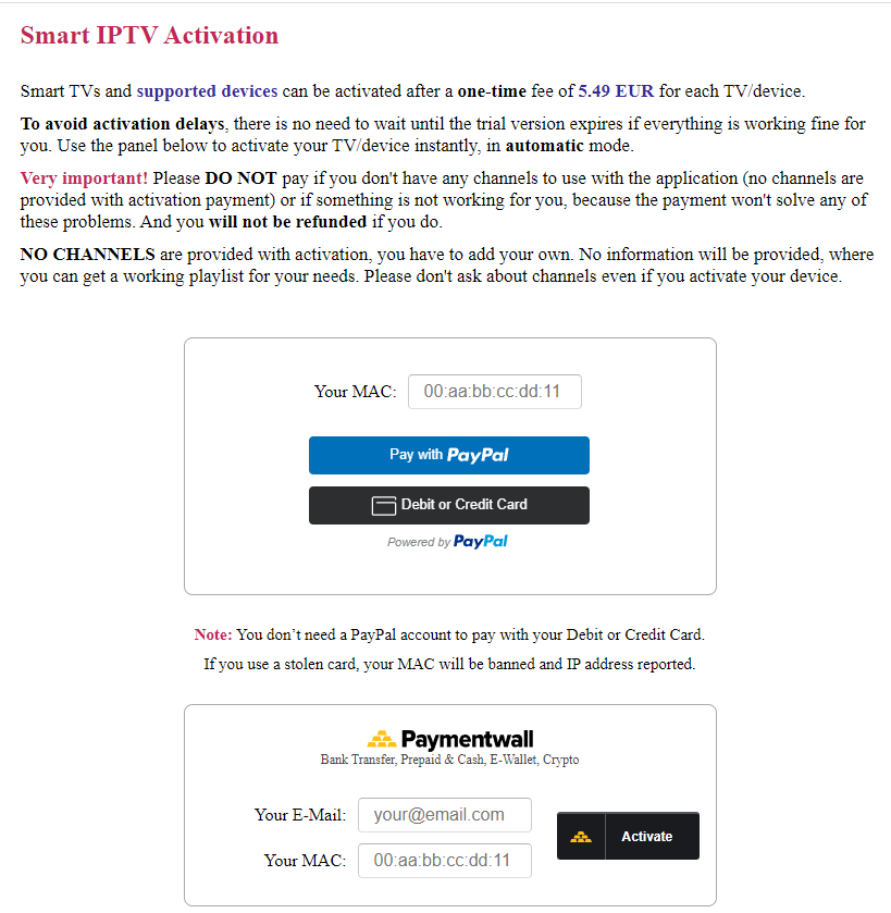 Pay for Smart IPTV