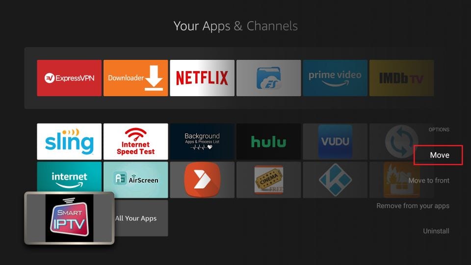 Select Move and add Smart IPTV to the home screen