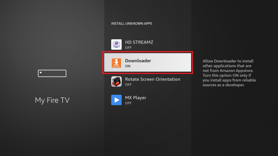 Turn on Downloader to install TV Land on Firestick