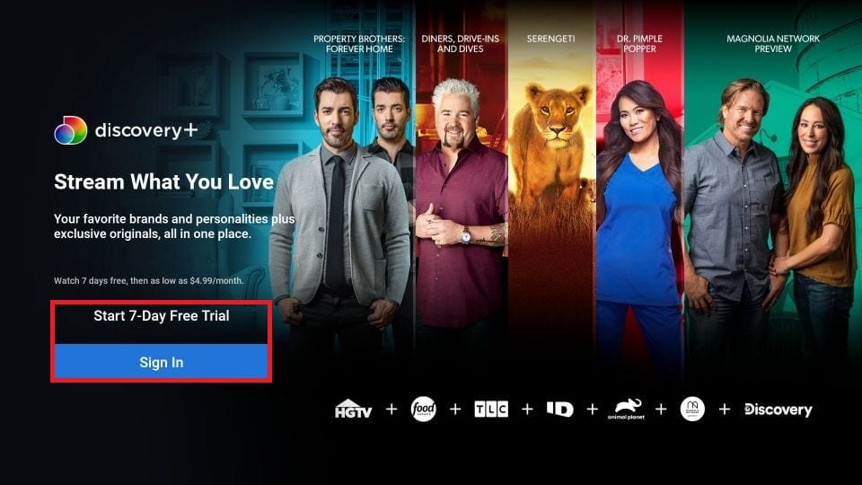 Click dign in from the Home screen of Discovery Plus