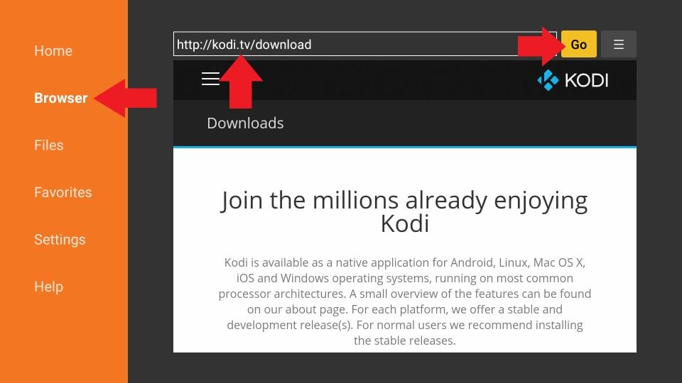 Enter the URL of Kodi