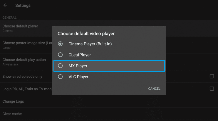 Select the default video player