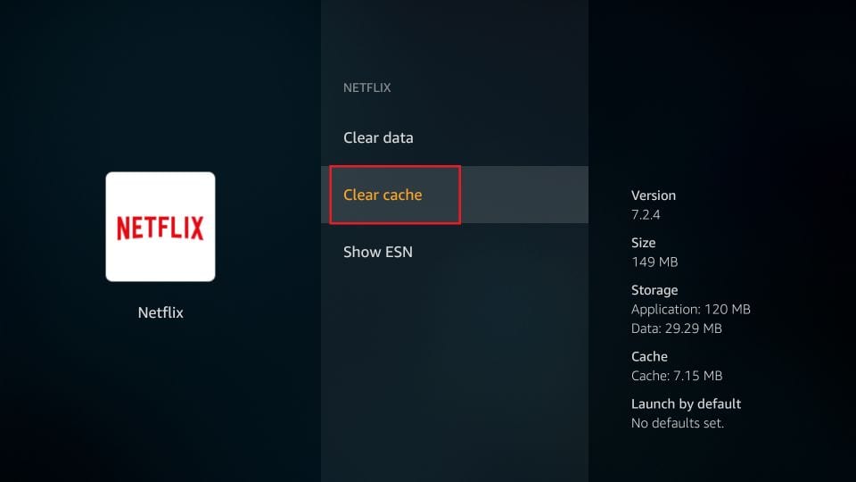 Select the Clear Cache option to remove the cache on Firestick