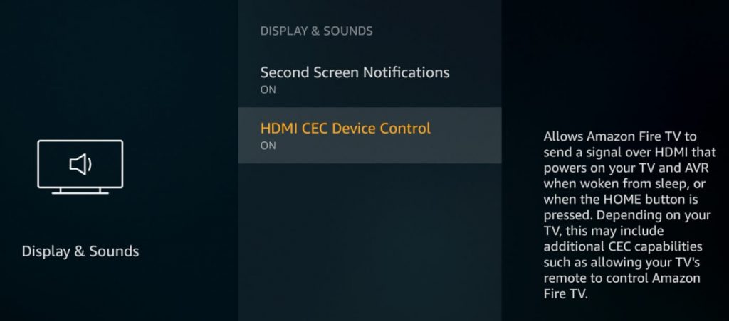 HDMI CEC option enable volume control in Firestick remote