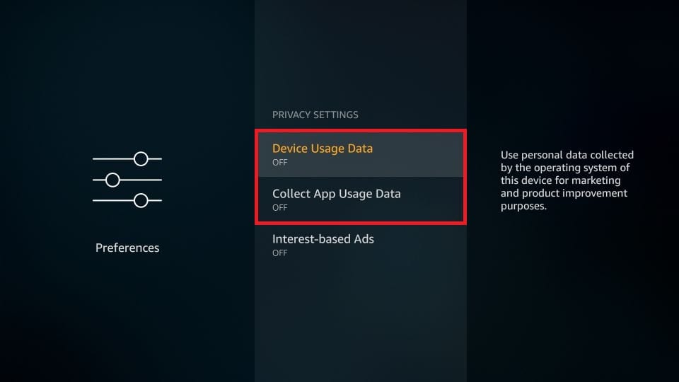 Turn off device usage data and app usage data