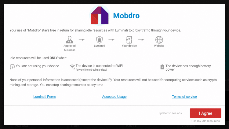Select I Agree - Mobdro on Firestick