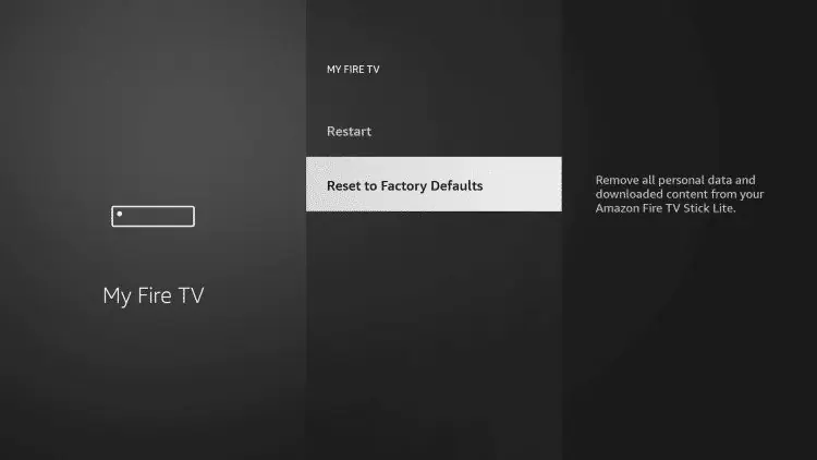 Select Reset to Factory Defaults on Firestick
