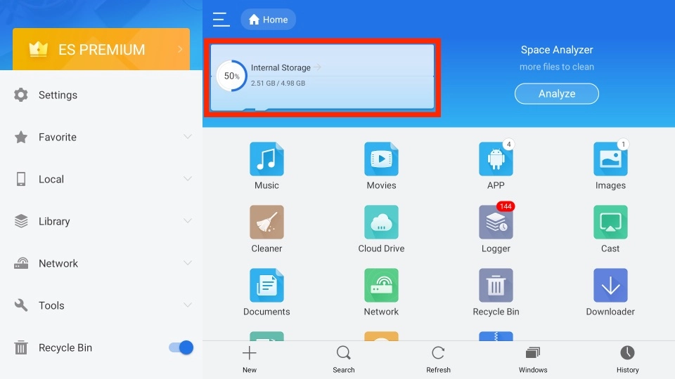 Select Internal Storage on ES File Explorer