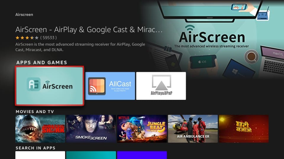 Select the AirScreen app