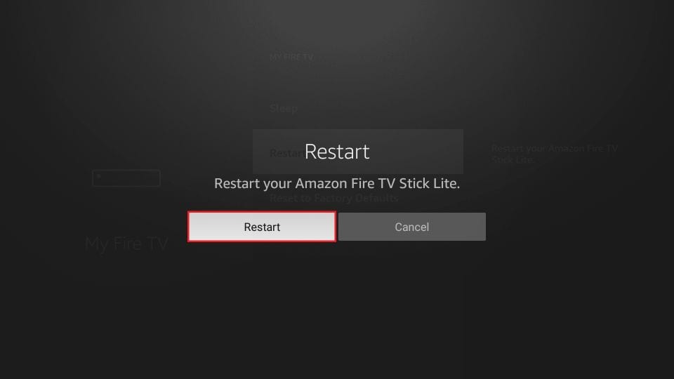 Select Restart and fix the Wifi not connecting on Firestick issue