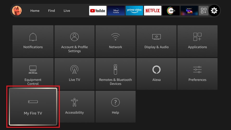 Select the My Fire TV option