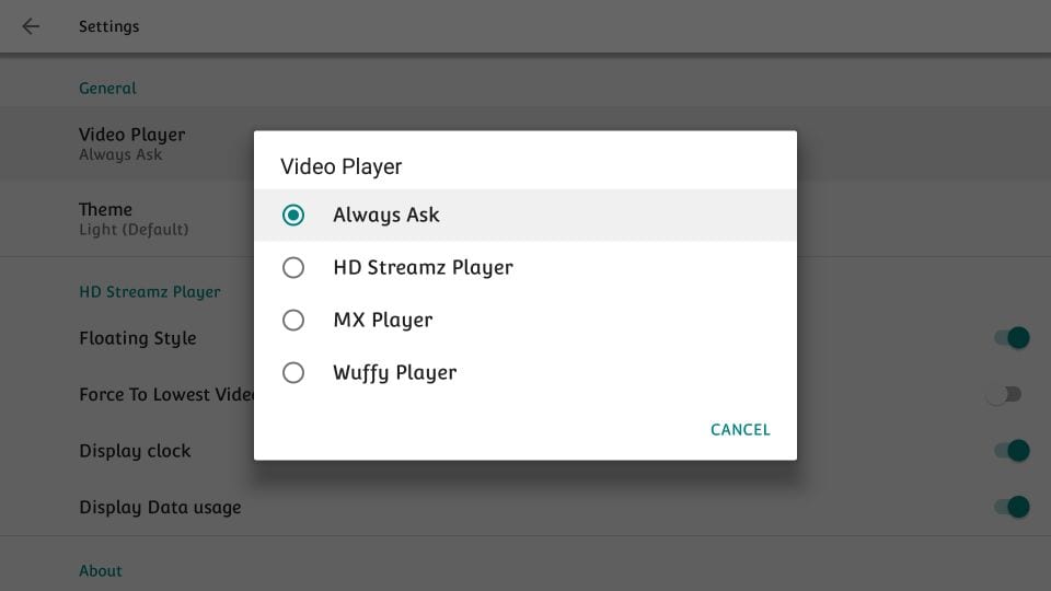 Change the default video player on HD Streamz