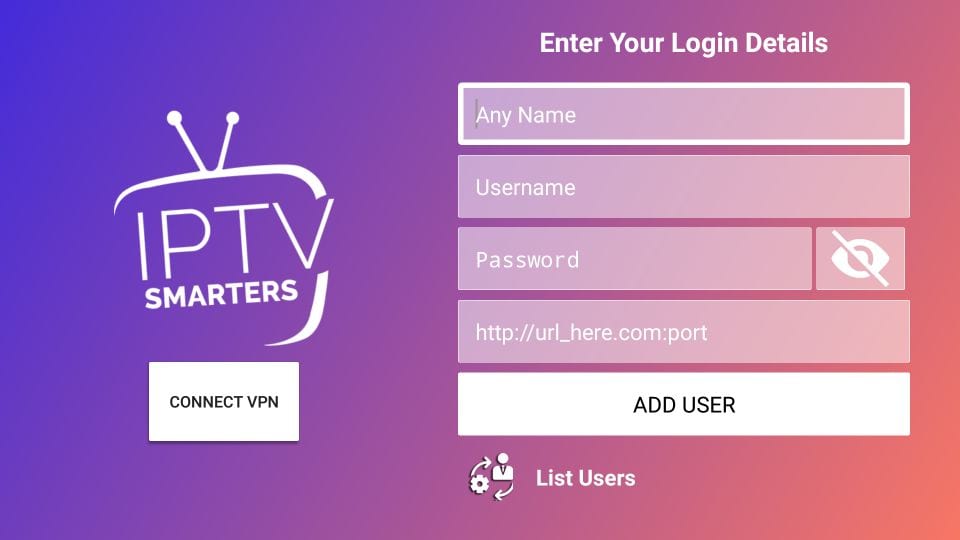 Enter the IPTV Provider account details