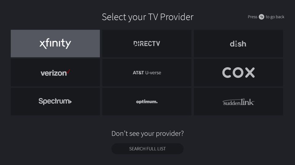Select your cable TV provider