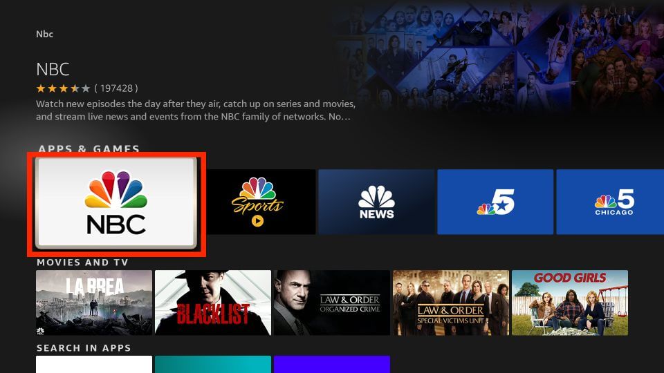 Select the NBC app