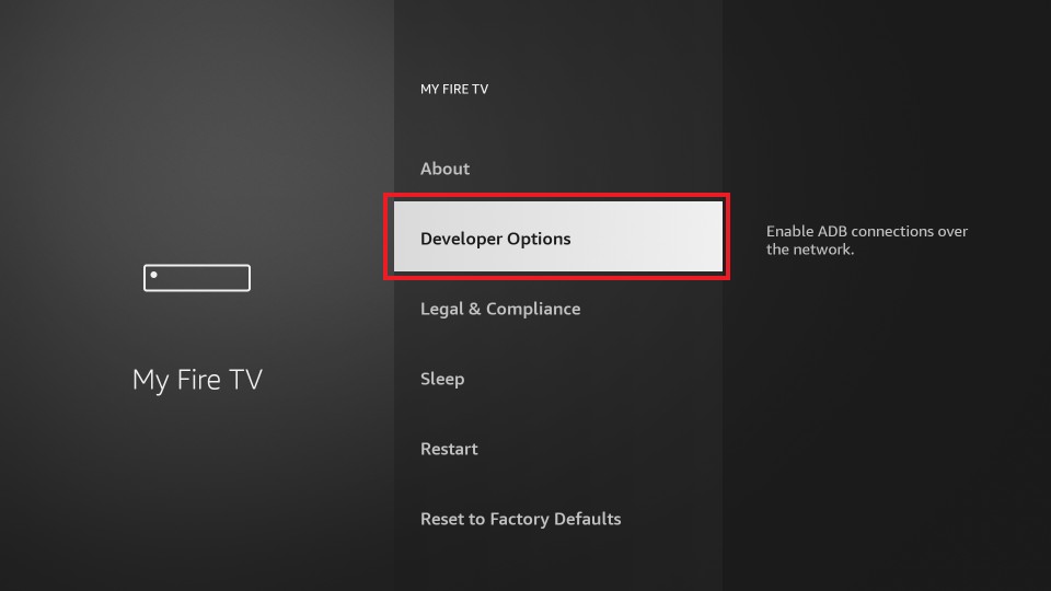 Select Developer Options to get Set TV on Firestick 