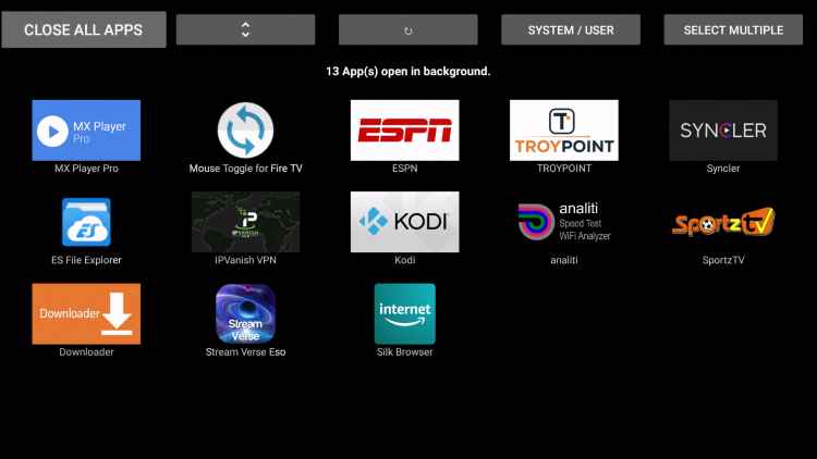 Tap the Close All Apps button to close Apps on Firestick 