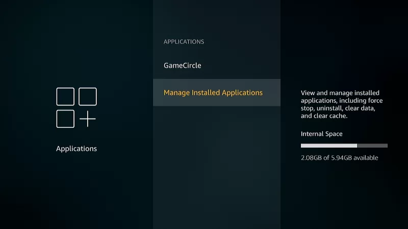 Tap the Manage Installed Applications option