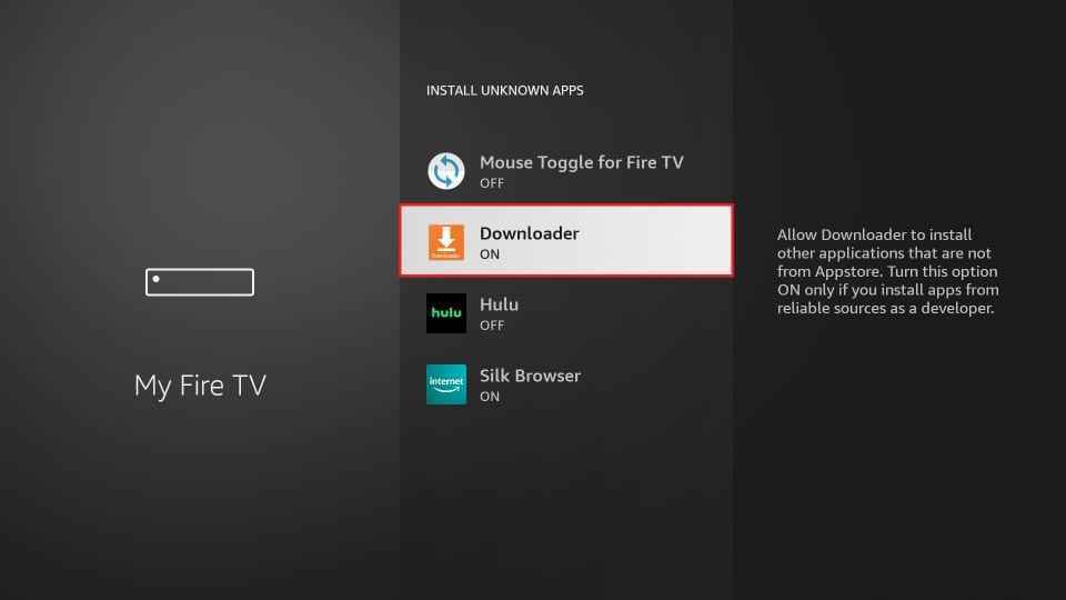 turn on Downloader to install ITV Hub on Firestick