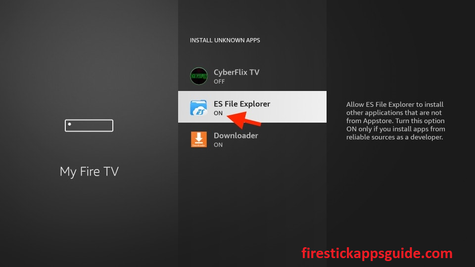 Turn on ES File Explorer to install Oreo TV on Firestick
