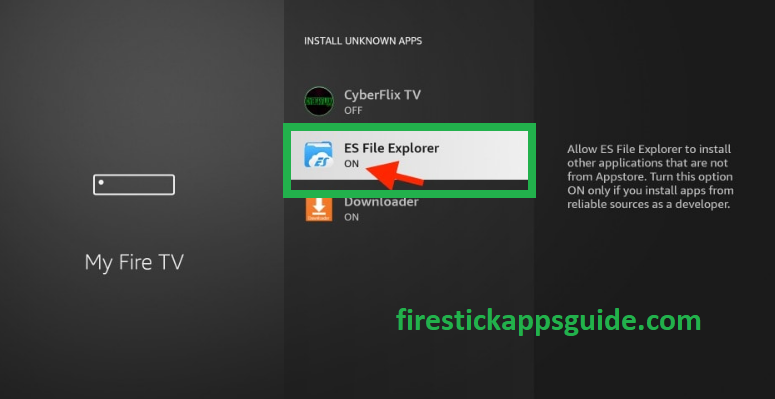 Turn on ES File Explorer to get Clean Master on Firestick