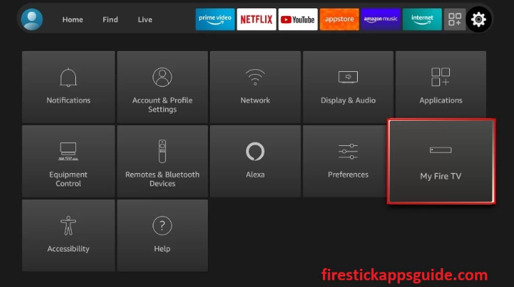 Choose the My Fire TV tile to connect AirPods to Firestick