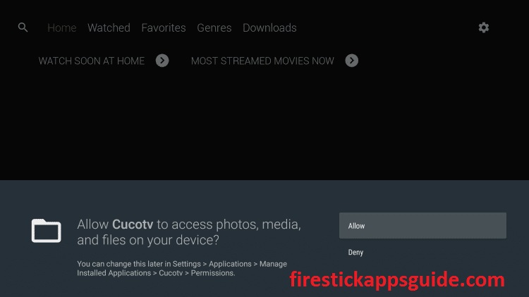 Click Allow to get cucotv firestick